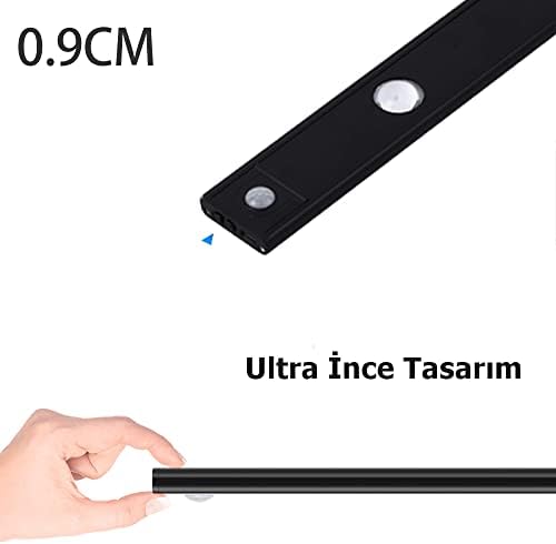 Sensörlü Şarjlı 3 Farklı Işık Renkli Dimmerli 40cm Siyah Ultra Slim Kabin Led