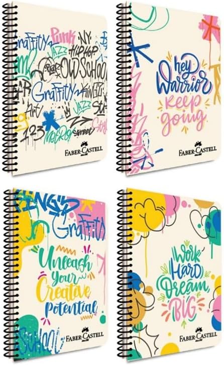 Grafiti Desenli Spiralli Defter, A4, 80 Yaprak, 70g Kağıt, Çizgili, Dayanıklı Kapak, Kolay Açılan Spiral Cilt, Asorti Renkler