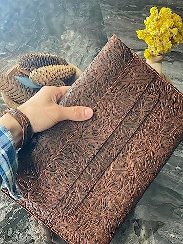 Air Pro Kılıf Taba Kahve Desenli Hakiki Deri 13" 13.3" 13.6" M1 M2 Uyumlu Taşıma Çantası (Koyu Taba)