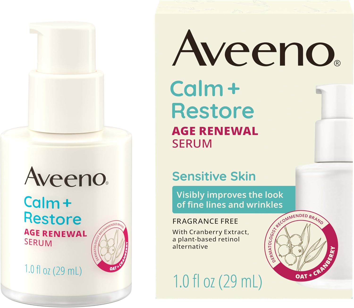 Calm + Restore Age Renewal Kırışıklık Karşıtı Yüz Serumu, Besleyici Yulaf ve Kızılcık Özlü Yaşlanma Karşıtı Serum, İnce Çizgilerin Görünümünü Görünür Şekilde İyileştirir, Kokusuz, 1,0 fl. Oz