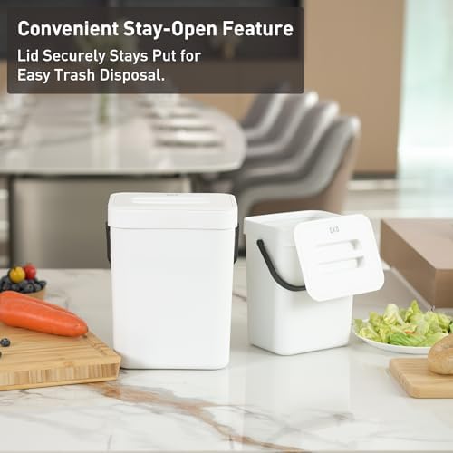 EKO Pure Mini Duvara Monte Kapaklı Mutfak Çöp Kovası, Yiyecek Atıkları Caddesi, 1,32 Gall / 5 L (Beyaz)