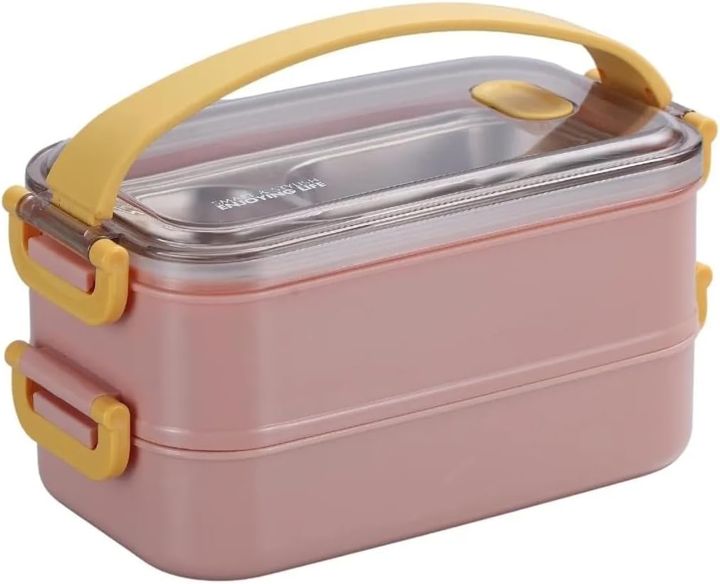 Alternative view of Bento 1400ml Lunchbox 2 Katlı Çelik Sefer Tası Yemek Kutusu (Pembe)