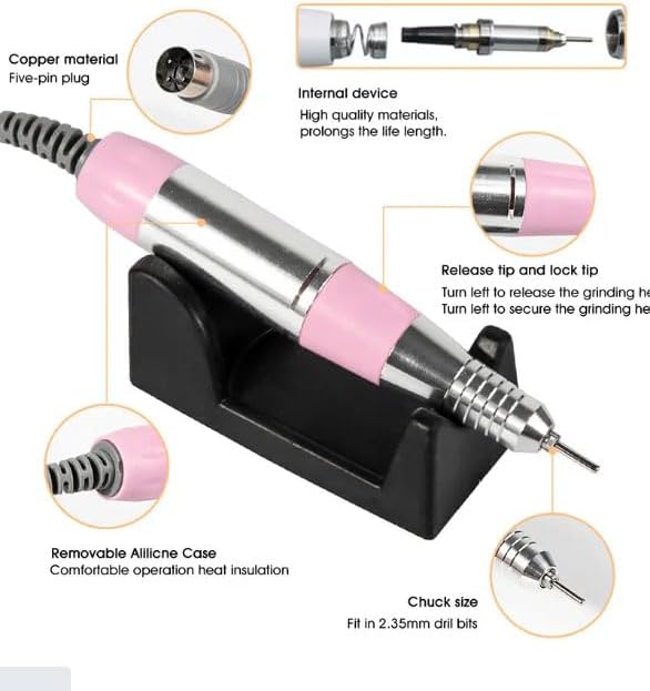 Alternative view of Manikür Pedikür Makinesi Profesyonel 25000 Rpm Elektrikli Tırnak Parlatıcı Törpü 3 Farklı Renk Seçeneği Nail Drill Parlatma Şekil Verme Çok İşlevli Kullanım F601 (Beyaz)