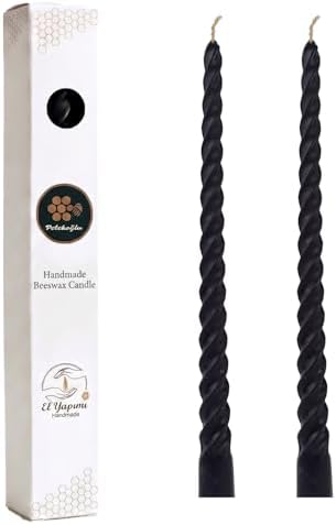 Siyah 2 Adet Konik Mum Şamdan Mumu Doğal Petek (Beeswax Candle) 27.5 cm