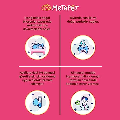 Metapet Kedi Tüy Dökülmesi Karşıtı Kuru Köpük Şampuan, Doğal E Vitamini Sağlığı, Önleyici Bakımı için, 200 ML