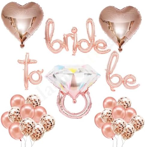 Patladı Gitti Bride To Be El Yazısı, Tek Taş Yüzük Ve Kalp Folyo Balonlu Rose Set