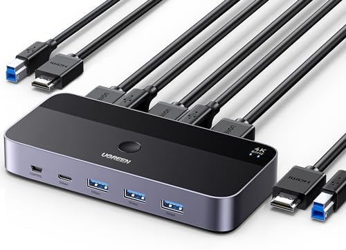 HDMI 2.0 KVM Anahtarı 4K@60Hz USB 3.0 Anahtarı 4 USB Bağlantı Noktası (3*USB 3.0+ USB C) 2 USB Kablosu ve 2 HDMI Kablosu ile 2 PC için 1 Monitör ve Klavye, Fare, Yazıcı, U disk paylaşımı.