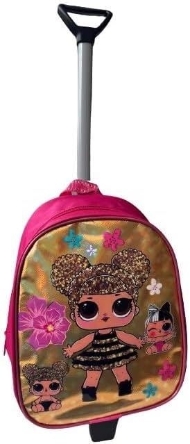 Anaokulu Çocuk çekçekli Valiz Sırt Çantası Çekçekli 2in1 şeker Bebek Desenli ön Yüzey 5D Boyutlu Pembe Sarı