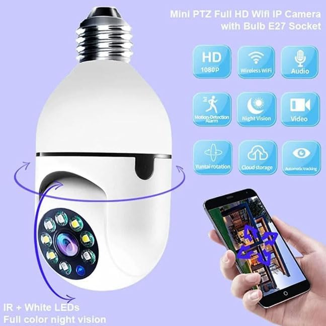 Alternative view of E26 Ampul Kamera 5 MP WiFi 2,4 GHz 5 GHz Pan Eğim 10X Zoom Otomatik Takip Renk Gece Hareket Algılama 2 Yönlü Ses SD Kart Kaydı Güvenlik Kamerası Kolay Kurulum | V380