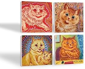 Louis Wain Kediler Taş Bardak Altlığı Seti - 4 Parça - Dekoratif, Rustik Mutfak Aksesuarı, 10x10 cm, Kaydırmaz Tabanlı, Şık ve Dayanıklı SC214