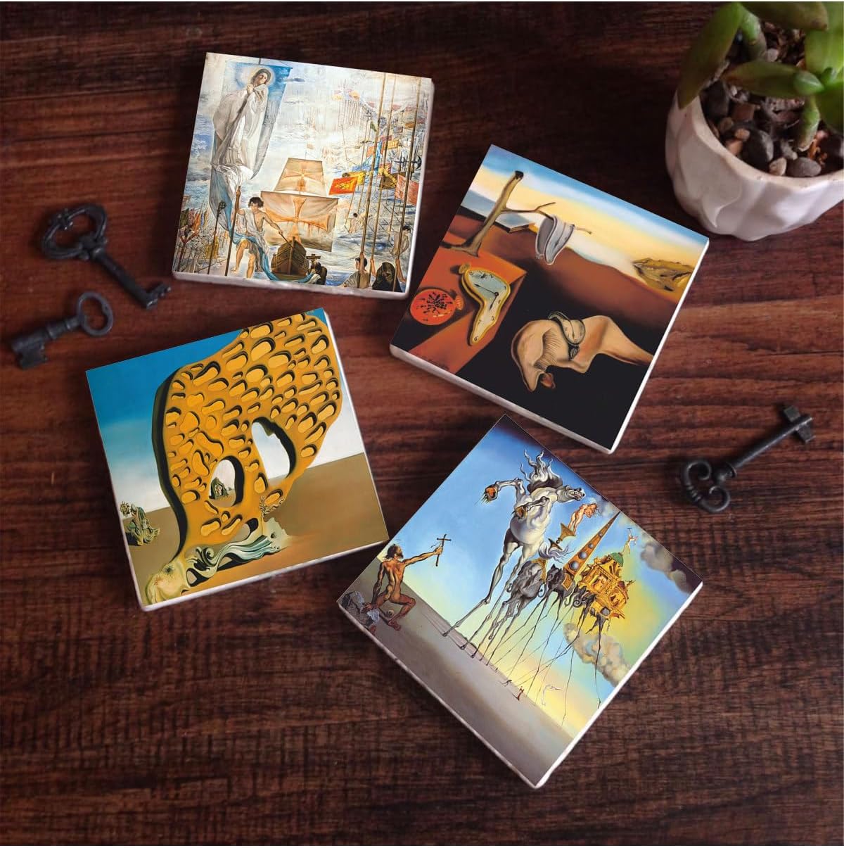 Alternative view of Dalí Belleğin Azmi, Arzunun Gizemi, Antonius, Amerika’nın Keşfi Taş Bardak Altlığı Seti - 4 Parça - Dekoratif, Rustik, 10x10 cm, Kaydırmaz Tabanlı, Şık ve Dayanıklı SC215