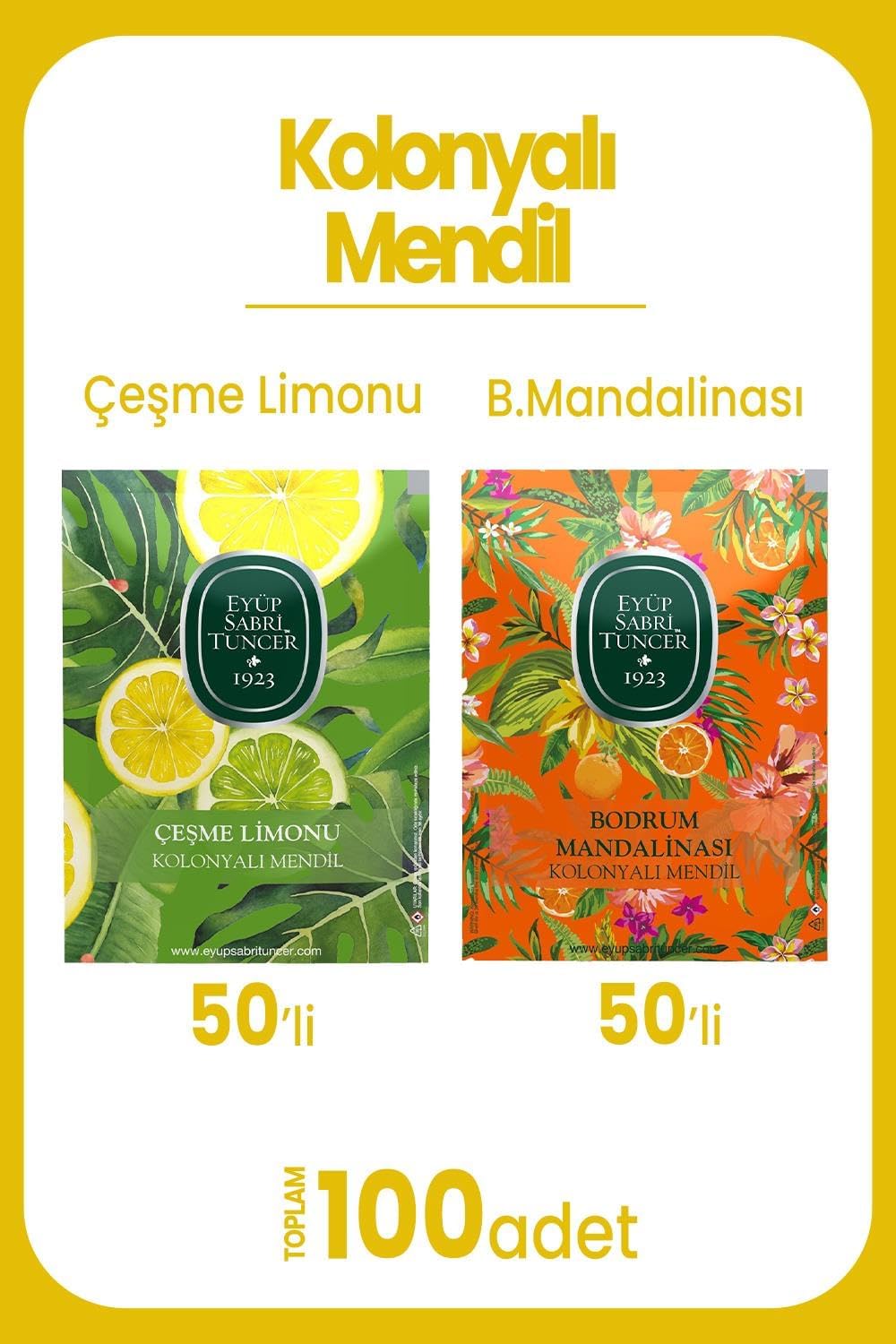 Çeşme Limonu 50'li ve Bodrum Mandalinası 50'li Kolonyalı Mendil