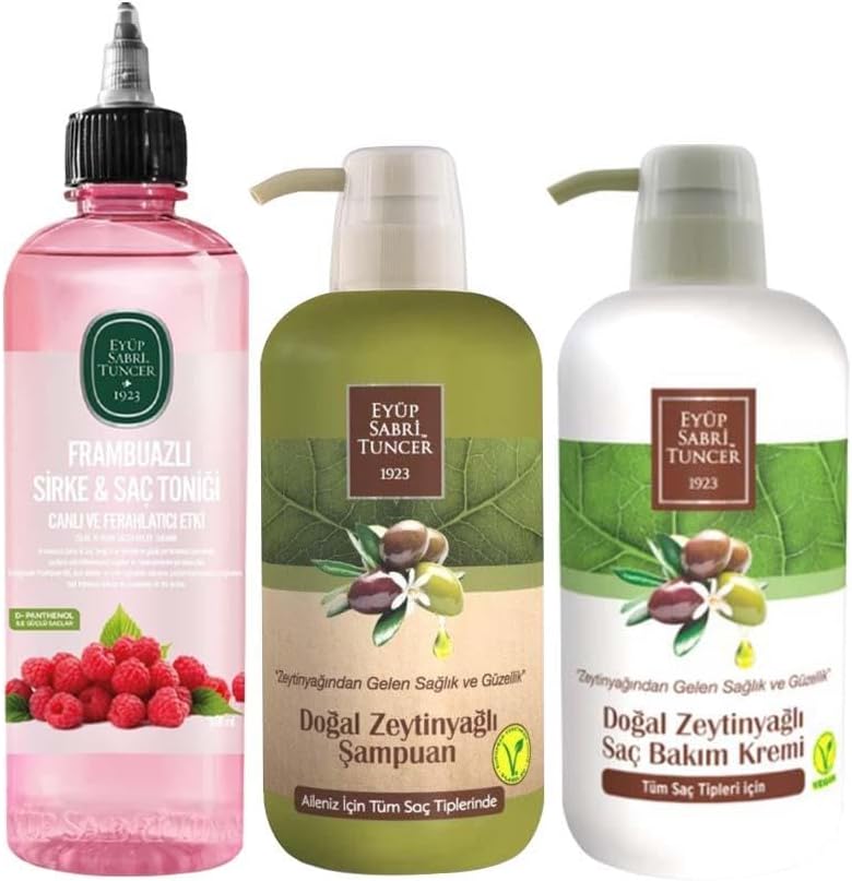Frambuazlı Sirke & Saç Toniği 500 ml x zeytinyağlı saç krem 600 ml x zeytinyağlı şampuan 600 ml