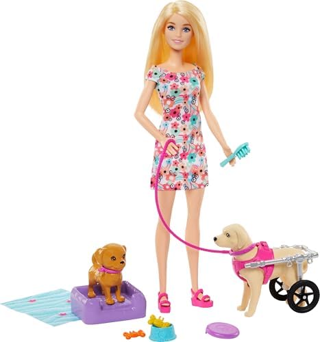 Alternative view of 2 oyuncak köpek ve aksesuarlarıyla bebek, tekerlekleri dönen çıkarılabilir yürüteçli köpekçik, 10'dan fazla parçalı set, HTK37