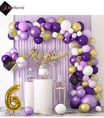 6 Yaş Macaron Mor Balon Zinciri Seti Gölge Mor Altın Balon Dekorasyon bmcNM768