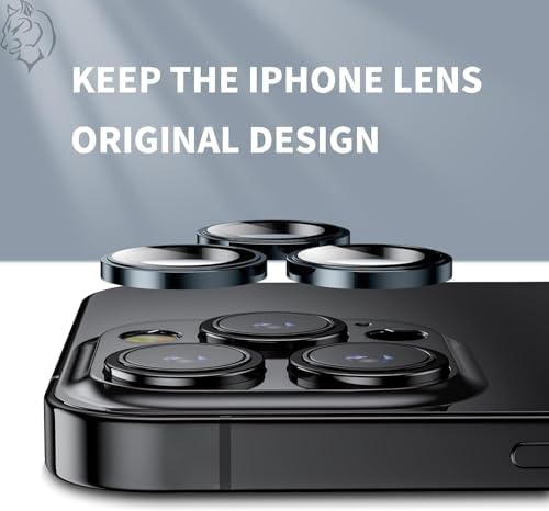 14 Pro / 14 Pro Max / 15 Pro / 15 Pro Max SAFİR PREMIUM Kamera Lens Koruyucu, [Orijinal Tasarım] Çizilmez 9H Temperli Cam Kamera Ekran Koruyucu, Metal Lens, Siyah