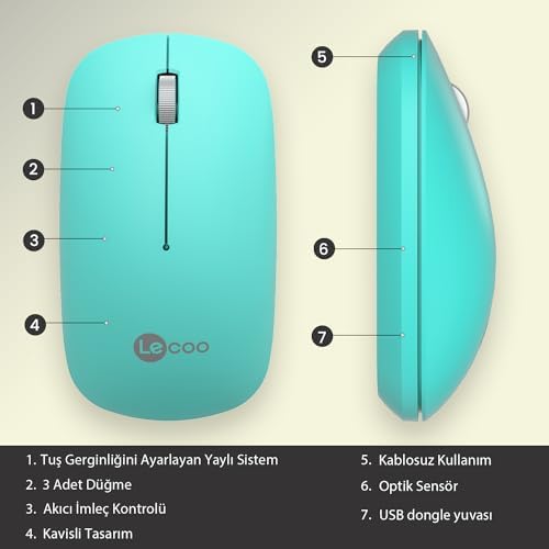 WS214 Kablosuz 1200DPI 3 Tuşlu Sağ ve Sol Elle Kullanıma Uygun 10m Kullanım Mesafesi Yüksek Hızlı Kaydırma Uzun Pil Ömrü iOS Uyumlu Kompakt Optik İzleme Mouse Turkuaz