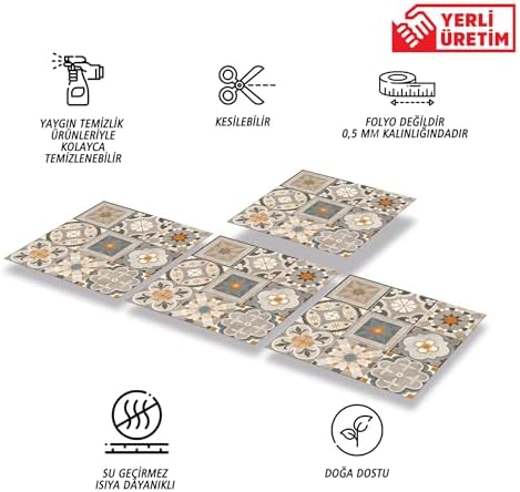 Alternative view of Kendinden Yapışkanlı Çıkartması, Zemin Duvar Kaplama, Yapışkanlı Kaplama PVC Apricot Desenli 30x30 cm (11 Adet / 1 m²)
