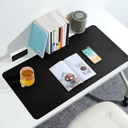 Çift Renk Dikişli PU Deri Masa Matı 80x40 Cm Mousepad, Su Geçirmez Masa Sümeni, Çift Taraflı Kullanım, Dizüstü Bilgisayar/Ofis/Ev için, Kaymaz Taban (Siyah Ve Koyu Gri)