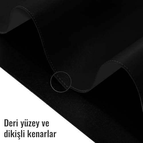 Alternative view of Çift Renk Dikişli PU Deri Masa Matı 80x40 Cm Mousepad, Su Geçirmez Masa Sümeni, Çift Taraflı Kullanım, Dizüstü Bilgisayar/Ofis/Ev için, Kaymaz Taban (Siyah Ve Koyu Gri)