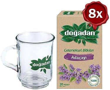 Doğadan Adaçayı Bitki Çayı 20' li x 8 ve Doğadan Cam Bardak Hediyeli