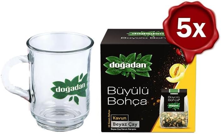 Doğadan Büyülü Bohça Beyaz Çay Kavun 10'lu 12 G x 5 ve Doğadan Cam Bardak Hediyeli