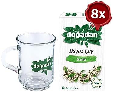 Doğadan Beyaz Çay Sade 28 g x 8 ve Doğadan Cam Bardak Hediyeli