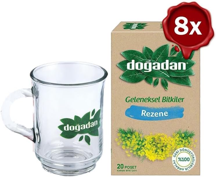 Doğadan Rezene Bitki Çayı 20' li x 8 ve Doğadan Cam Bardak Hediyeli