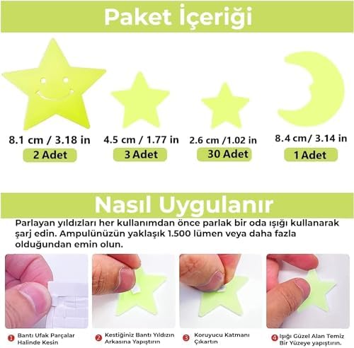 Alternative view of Karanlıkta Parlayan Fosforlu Ay ve Yıldız Tasarımlı Dekoratif (36 Adet Ay Yıldız)