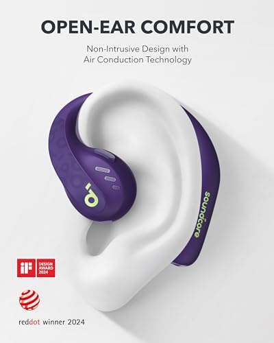 by AeroFit Pro, Güvenli Uyum, Ergonomik Tasarım, LDAC ile Zengin Ses, Bluetooth 5.3, IPX5 Suya Dayanıklı, 46 Saat ÇKablosuz Kulaklıklar, Mor