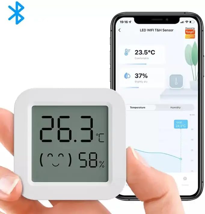 Alternative view of Isı Ve Nem Ölçer Termometre Bluetoooth Bağlantılı Dijital Termometre LCD Ekranlı Isı Nem Ölçer, iOS/ ile uyumlu,çucuk,bebek,ev vs. için, beyaz
