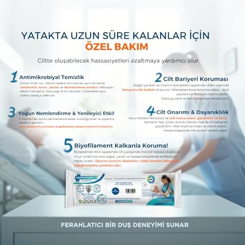 Alternative view of Gümüş İyon & Biyopolimer Kitin Teknolojili Hasta Vücut Temizleme Havlusu (12 ADET)