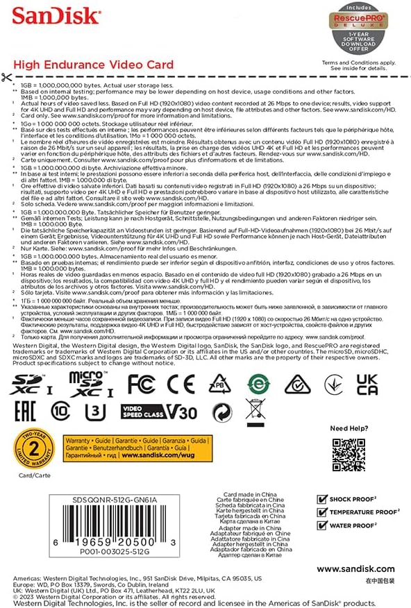 Alternative view of Çizgi Kamera ve Ev İzleme Sistemleri için Adaptörlü 512GB Yüksek Dayanıklılık Video microSDXC Kartı - C10, U3, V30, 4K UHD, Micro SD Kart - SDSQQNR-512G-GN6IA