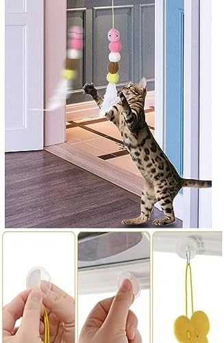 Tineke Elastik Kendinden Yapışkanlı Renkli Kedi Oyun Oltası Kedi Oyuncağı Yapışkanlı Olta Eğitim Oyuncağı