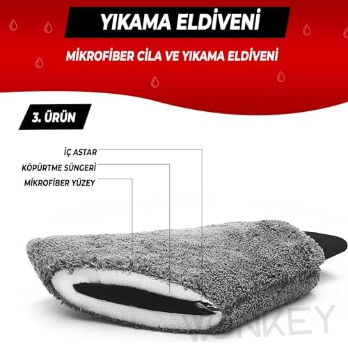 Alternative view of - Mikrofiber Oto Yıkama Temizleme Seti | Araç Kurulama Havlusu + Otomobil Cam Bezi + Araba Yıkama Eldiveni Paketi (3'lü Set)