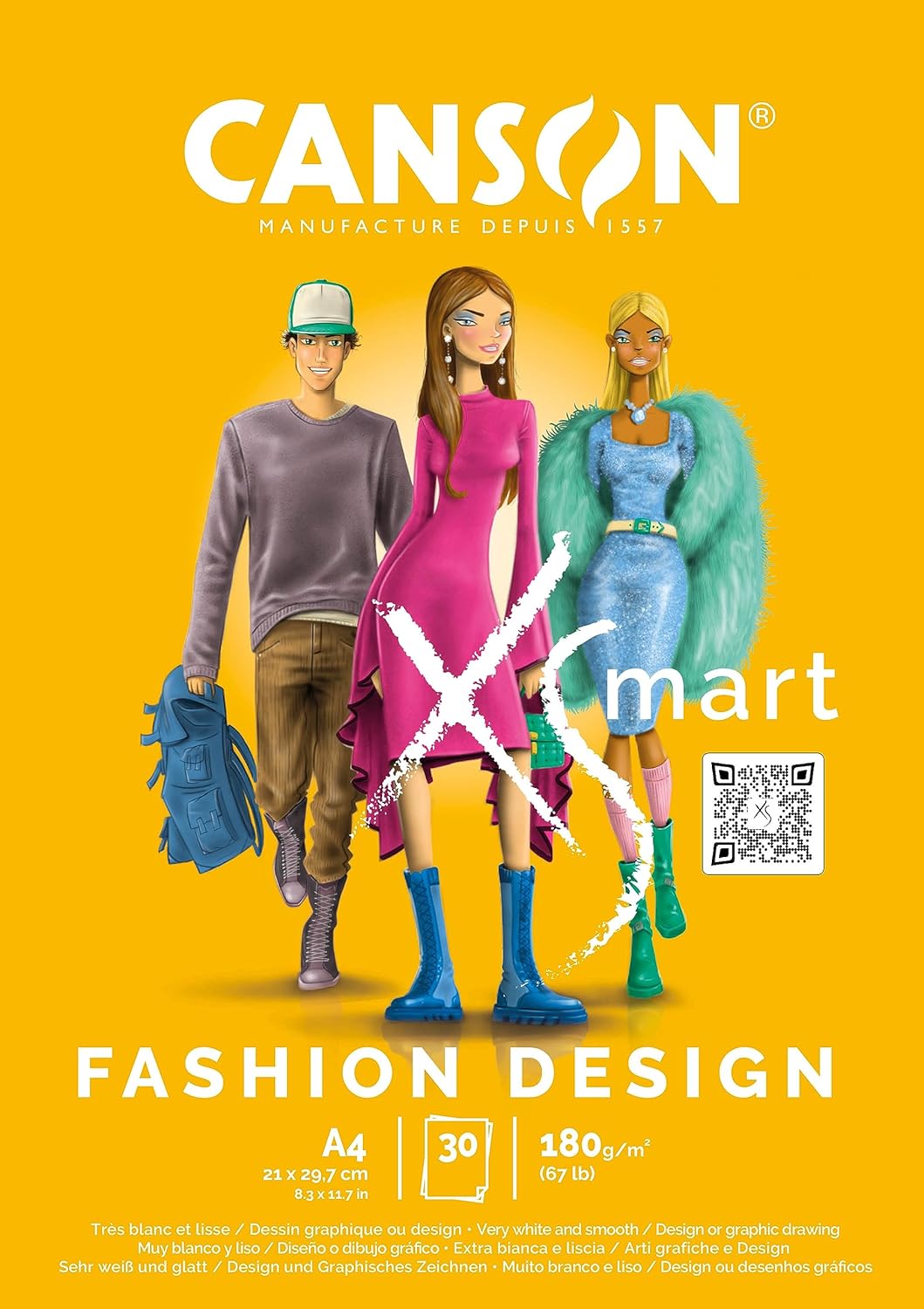 CANSON XSmart çizim kağıdı, beyaz, düz, 180 g/m², uzun taraflı, A4-21 x 29,7 cm, beyaz, 30 yaprak