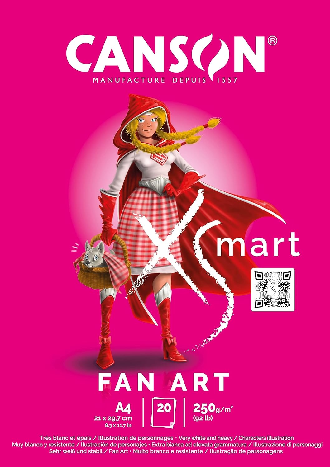 CANSON Xsmart FanArt, çizim kağıdı, beyaz, düz, 250 g/m², uzun sayfa, A4-21 x 29,7 cm, beyaz, 20 yaprak, renkli