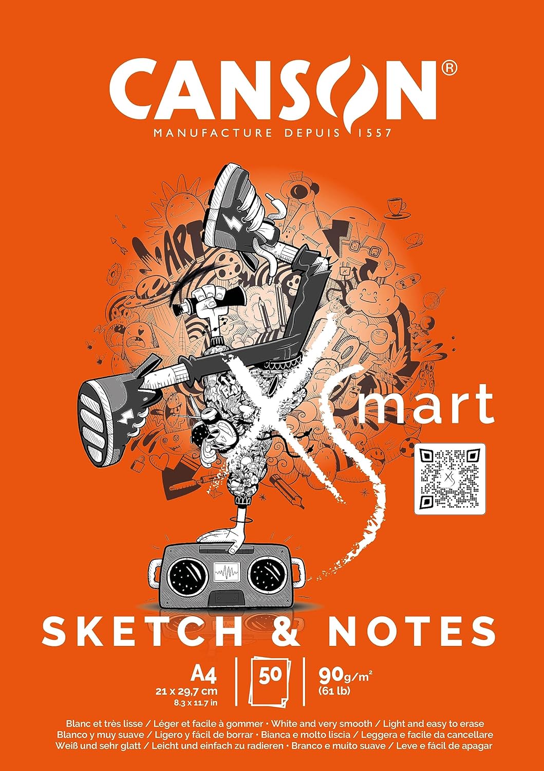 Alternative view of CANSON XSmart çizim kağıdı, beyaz, ince taneli, 90 g/m², uzun taraflı yapışkan blok, A4-21 x 29,7 cm, beyaz, 50 yaprak