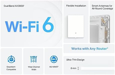 Archer Air E5, AX3000 Dual-Band Wi-Fi 6 Air Router&Menzil Genişletici, Gigabit Port, Ultra İnce Tasarım, EasyMesh Destekli, Xbox/PS/Steam için İdeal, WPA3, Esnek Kurulum Seçenekleri