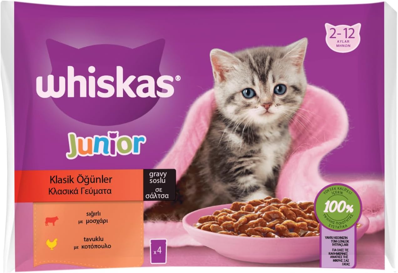 Whiskas Pouch Sos İçinde Sığırlı Ve Tavuklu Yavru Kedi Konservesi 4 Adet 85 Gr