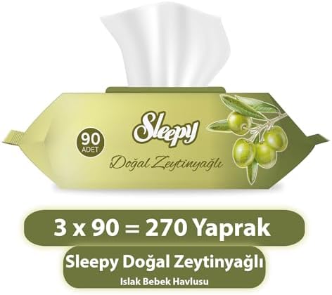 SLEEPY Doğal Zeytinyağlı ve Pamuklu Islak Bebek Havlusu 3x90 (270 Yaprak)
