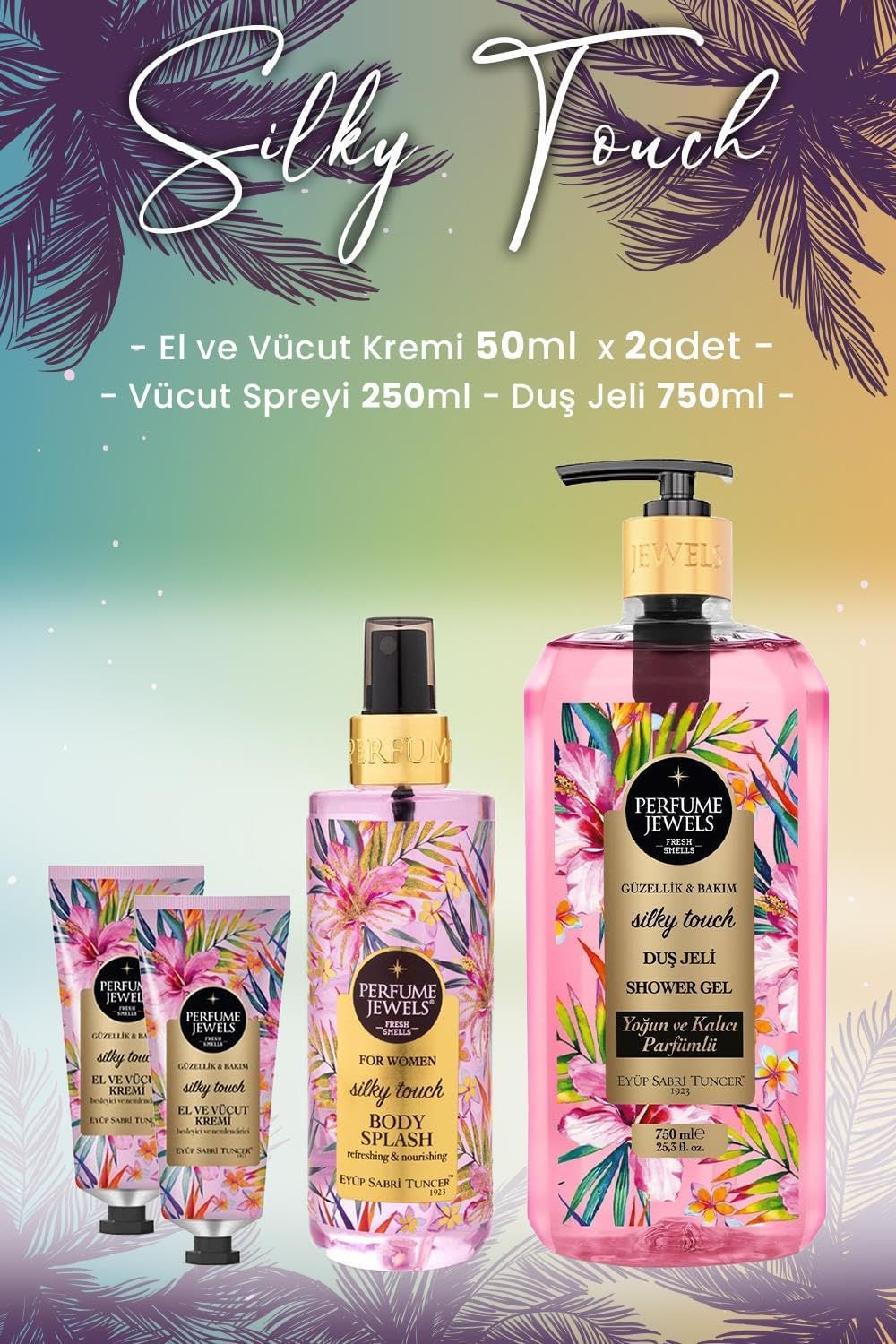 Silky Vücut Spreyi 250 ml, Duş Jeli 750 ml ve Krem 50 ml x 2 Adet