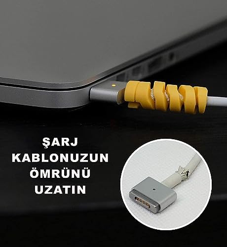 Happy 10 Adet Spiral Esnek Silikon Kablo Koruyucu - Micro USB ve TYPE-C ve Diğer Tüm Kablolar İçin Uygun Kablo Koruyucu 4 Farklı Renk Kablo Koruyucu