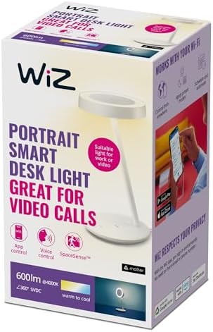 Alternative view of WiZ Portre masa lambası ayarlanabilir beyaz, farklı beyaz tonları seçimi, kısılabilir, ev ofisinde video aramaları için uygundur, Wi-Fi üzerinden uygulama/ses üzerinden akıllı kontrol, beyaz