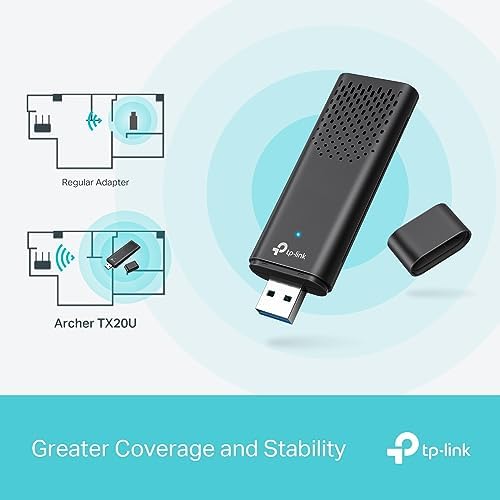 WiFi Stick 6 güçlü AX1800Mbps, Archer TX20U, WLAN USB adaptörü, WLAN dongle, USB 3.0 Dual-Band, 2.4G/5GHz, MU-MIMO, WPA3, Windows 11/10 ile uyumlu