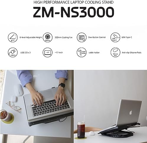 Alternative view of Zalman NS3000 Dizüstü Bilgisayar Soğutucu Pedi, 17 inç'e kadar Oyun Dizüstü Bilgisayarı için Yüksek Performanslı Soğutma Standı, Ayarlanabilir Yükseklikler (6 Seviyeli), USB Powered w/USB-C Hub,