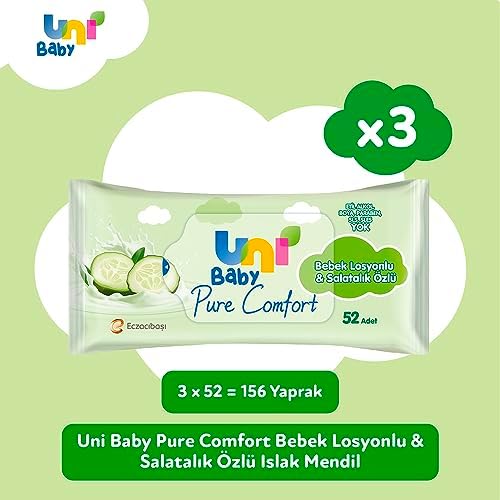 Uni Baby Pure Bebek Losyonlu ve Salatalık Özlü 3x52, Islak Mendil