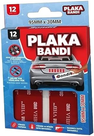 Araç Plaka Güçlü Yapıştırıcı 3M Yapıştırma Çift Taraflı Bant Bandı 95mm X 35mm BND01069530