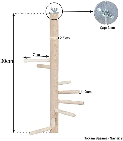 Ağaç Sopalı Kuş Merdiveni Tüneği Kuş Parkuru Tünek Döner Kuş Merdiven Boy 30 cm
