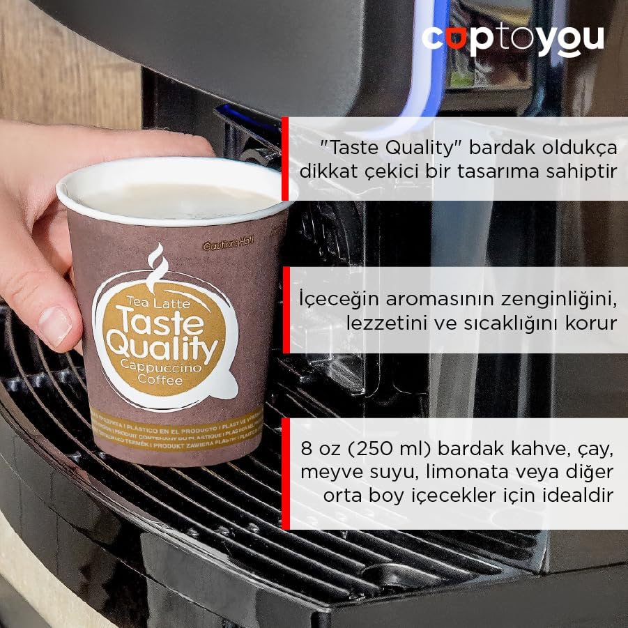 75 adet tek kullanımlık karton bardak, kağıt dondurma bardakları, kahve bardakları, çay, sıcak ve soğuk içecekler, parti bardakları, "Taste " 8 oz (250 ml)